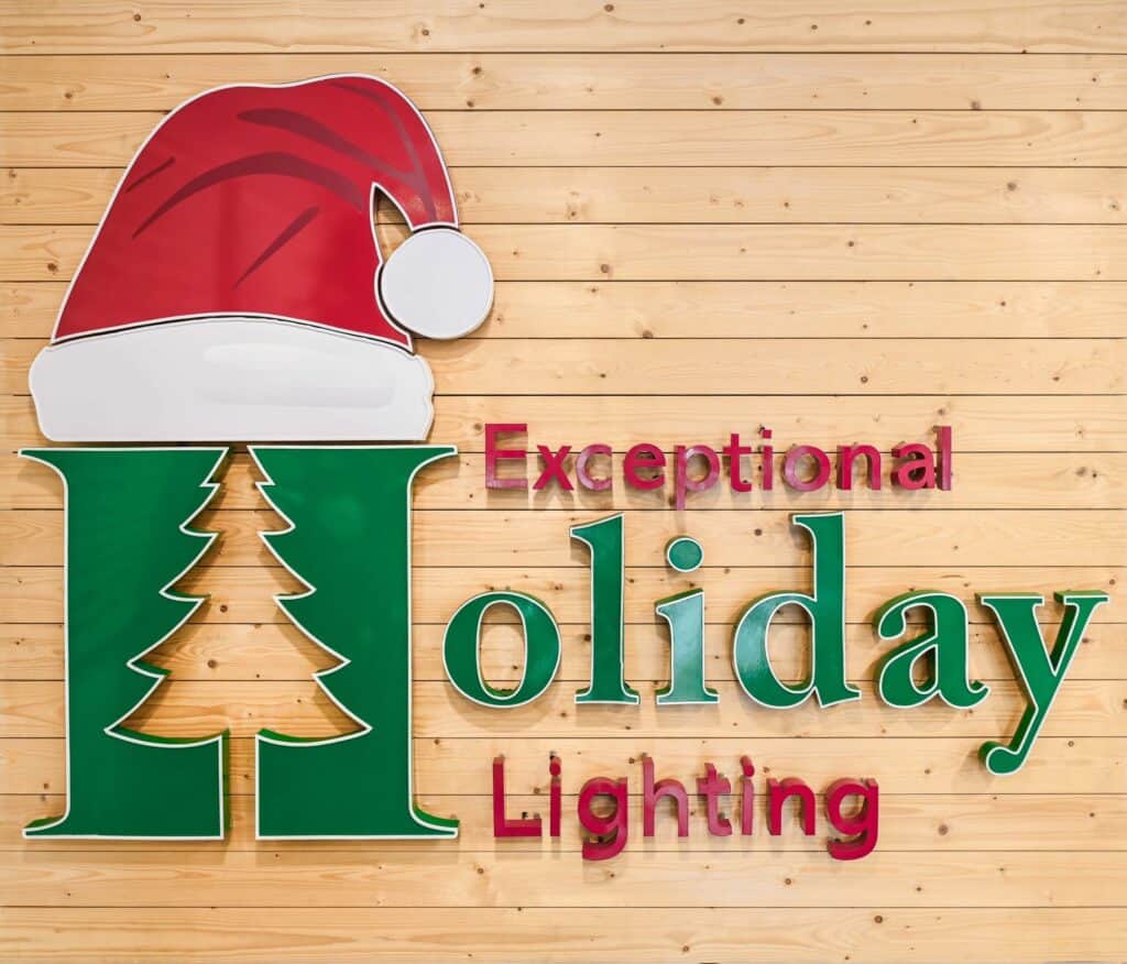 Exceptional Holiday Lighting Wooden Sign, used for the About Us page